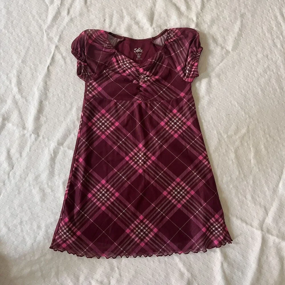 Justice Girls Plaid Dress With Scrunched Front Size XS - Picture 1 of 6